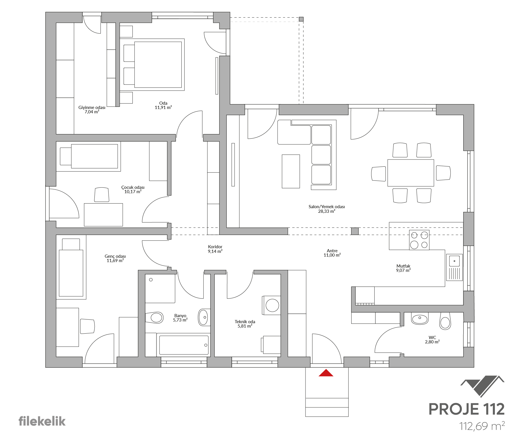 112 m² Tek Katlı Çelik Ev Mercan