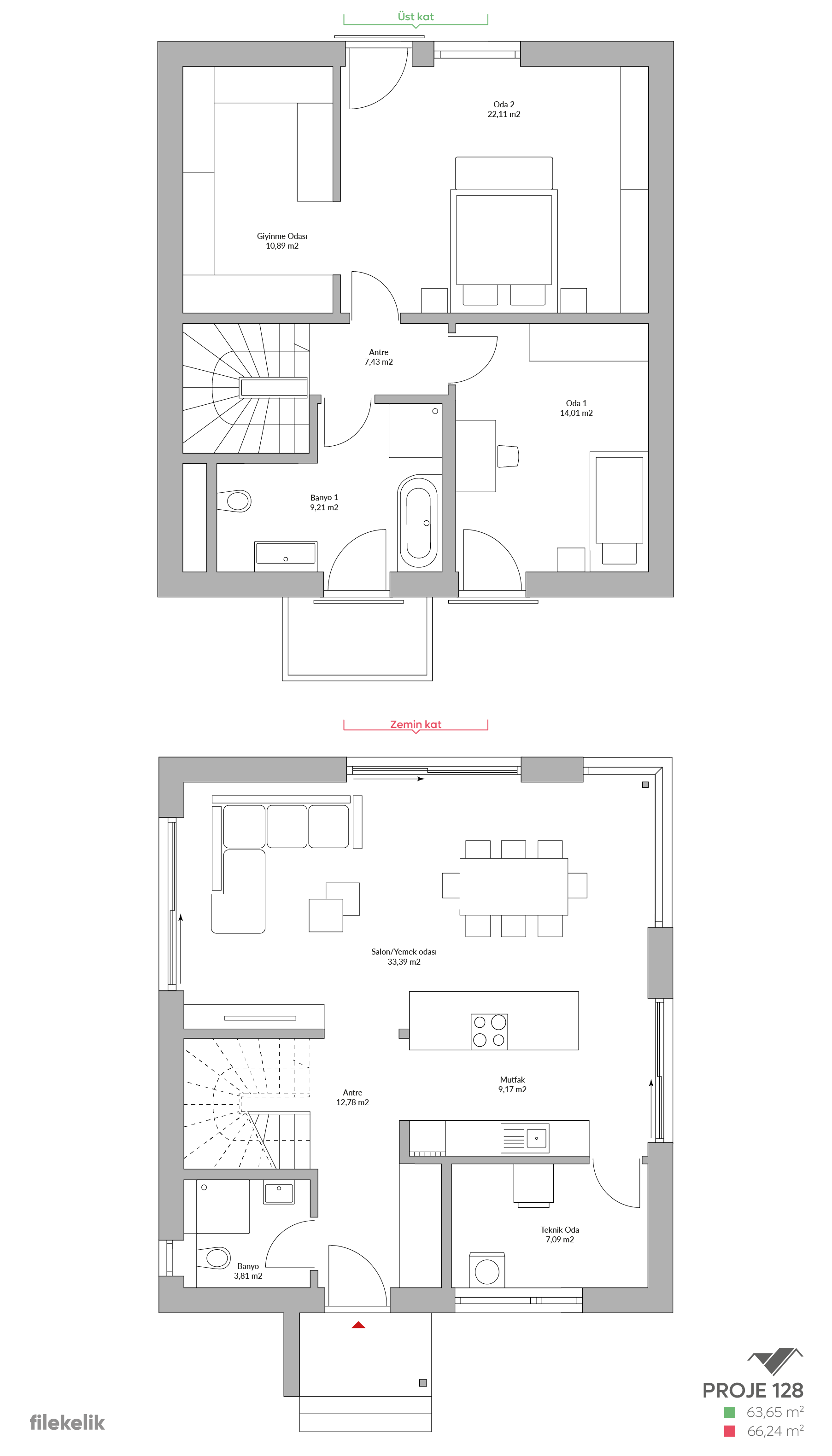 128 m² Çift Katlı Çelik Ev Sadem