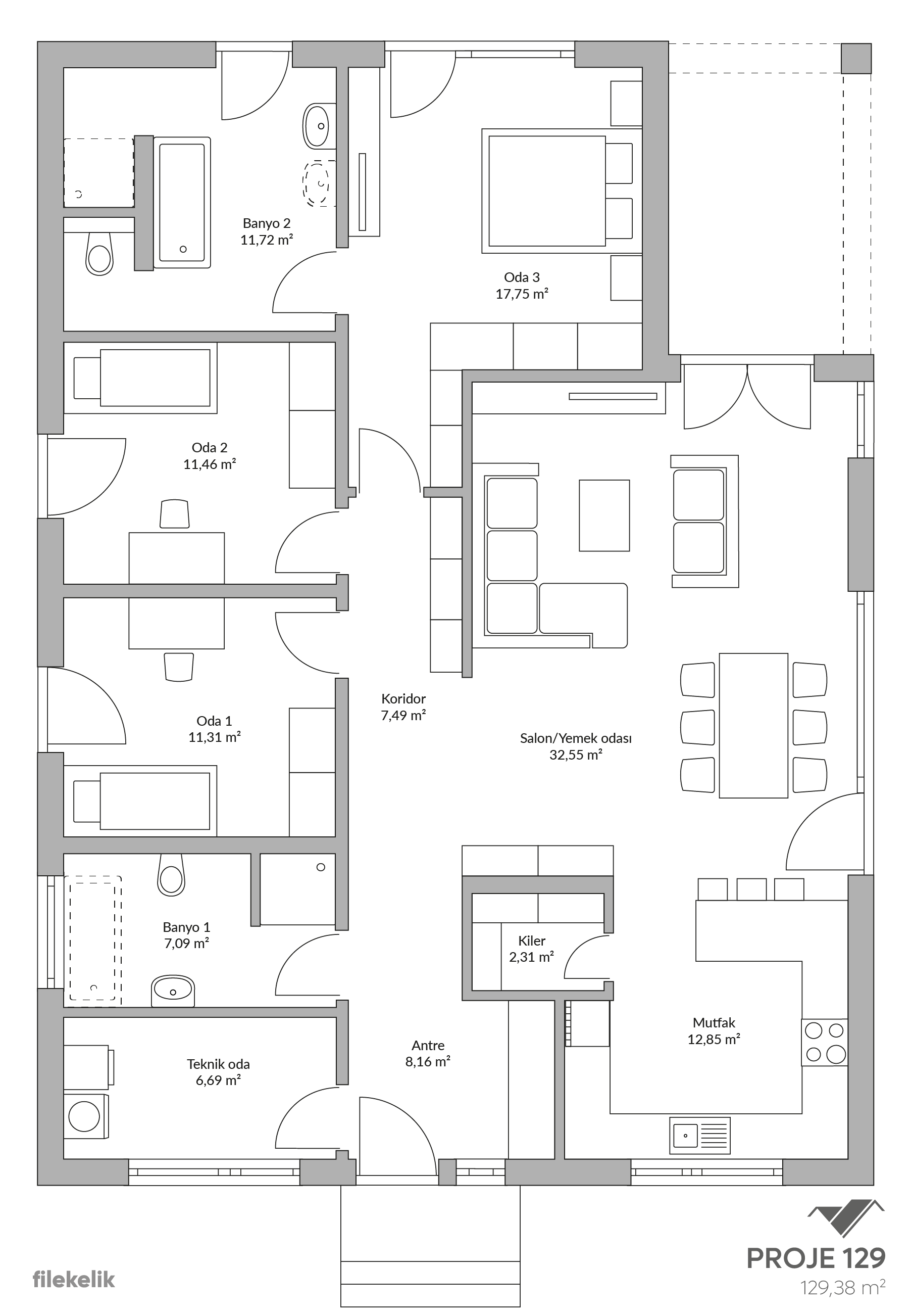 129 m² Tek Katlı Çelik Ev Serra