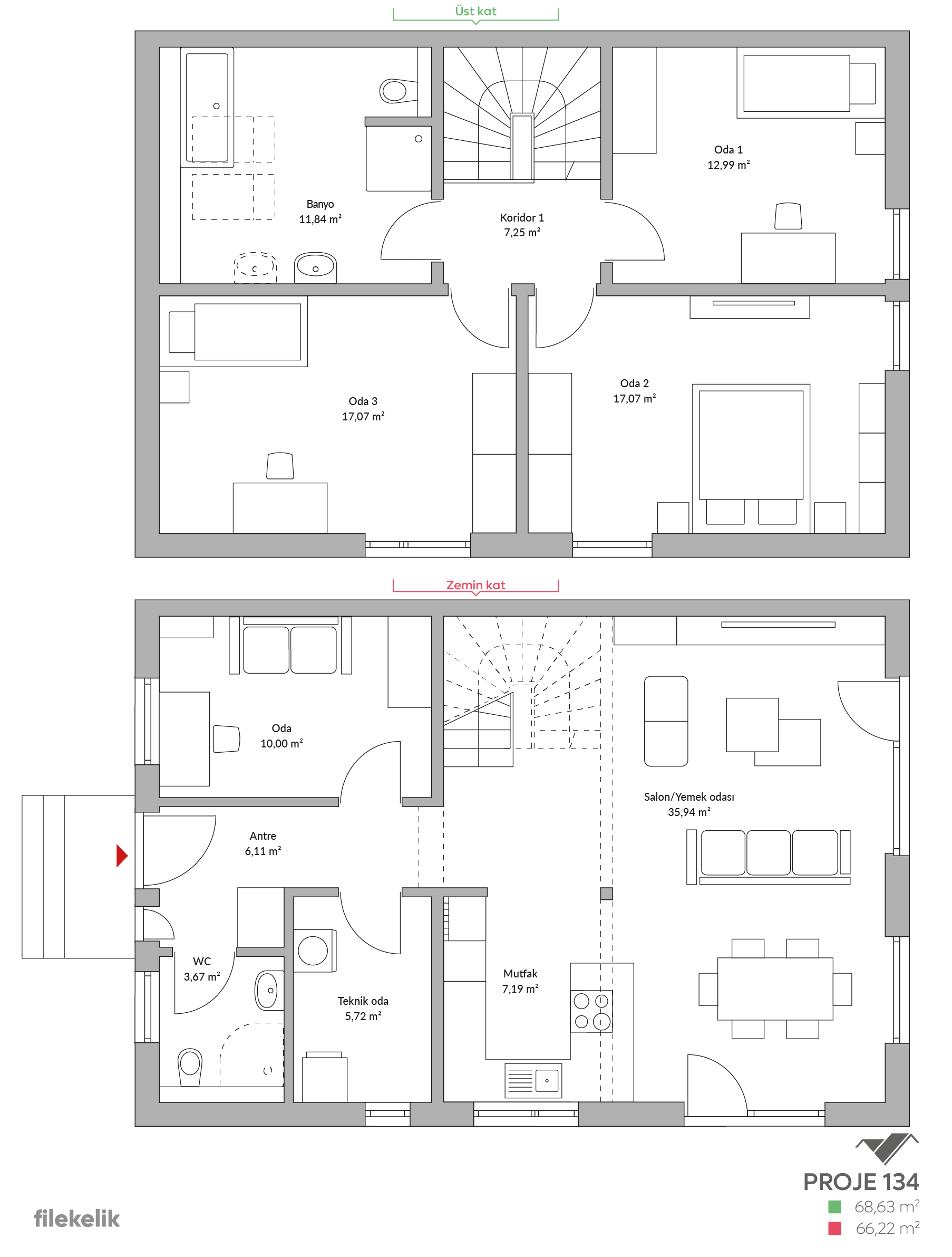 134 m² Çift Katlı Çelik Ev baran