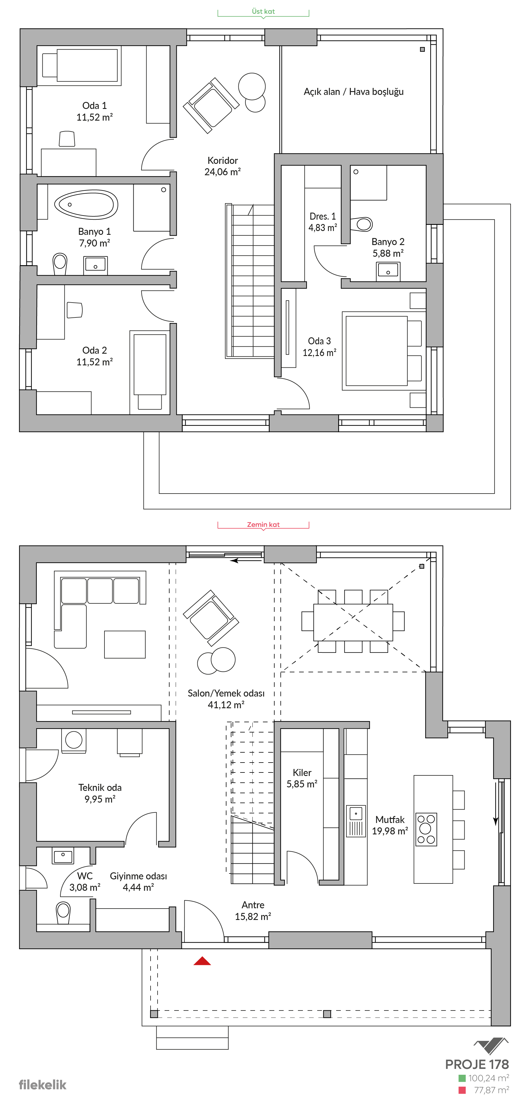 178 m² Çift Katlı Çelik Ev Kare